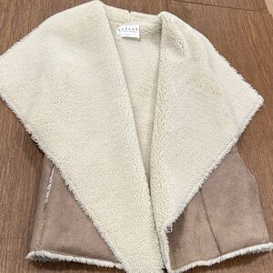 Velvet Faux Shearling Vest in Cream and Tan Size Petite